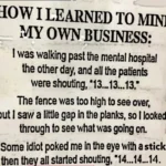 A text-based meme detailing a life lesson about curiosity and how a person learned to mind their own business after being poked in the eye.